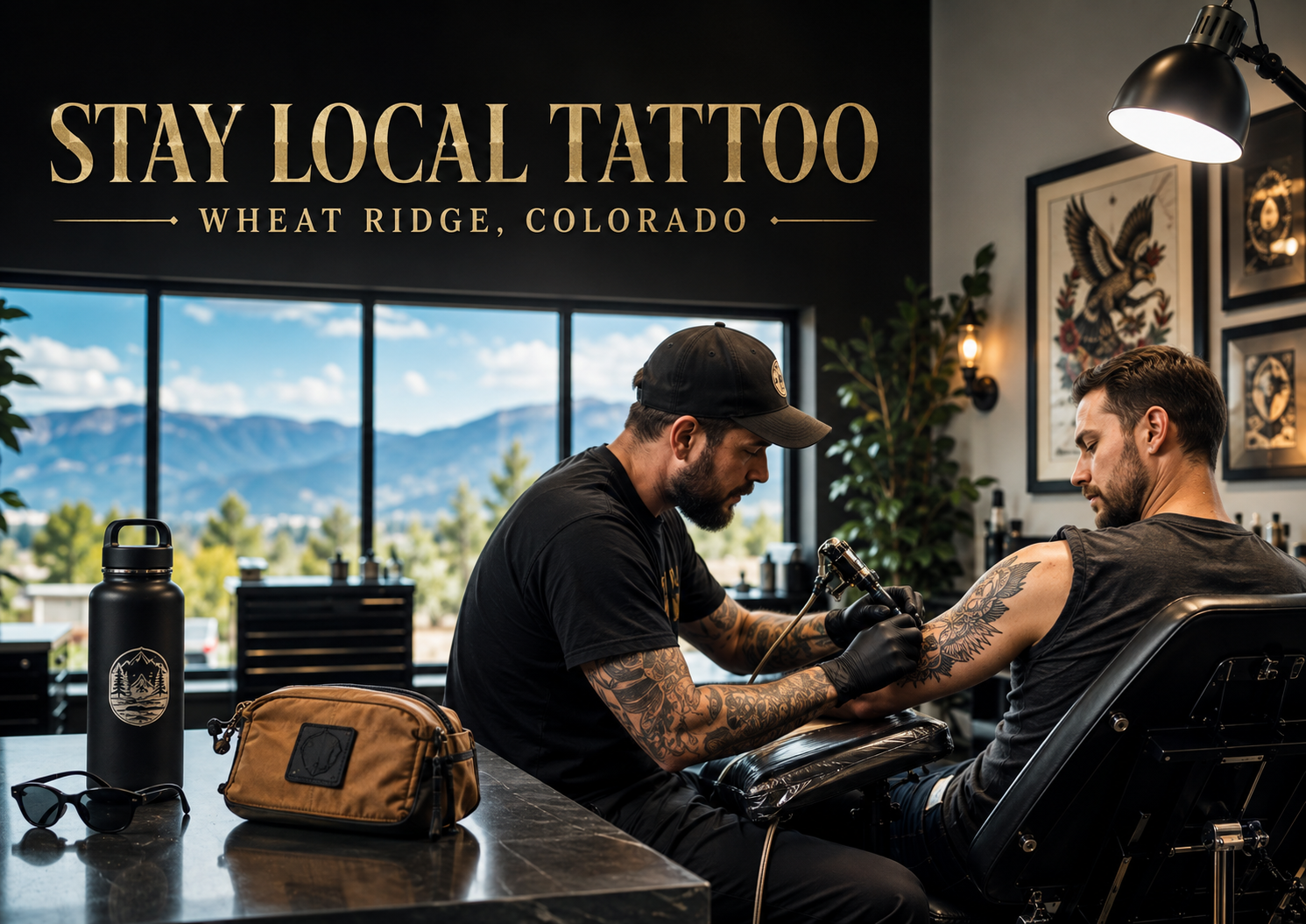 Professional tattoo artist at Stay Local Tattoo in Wheat Ridge near Denver during the Colorado summer tattoo season.